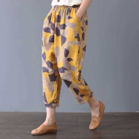 COCOEPPS 2019 Retro กางเกงฮาเร็มใหม่ Plus - ขนาดกางเกงผู้หญิง Baggy Skinny พิมพ์เก้าจุดกางเกงลำลองผู้หญิง