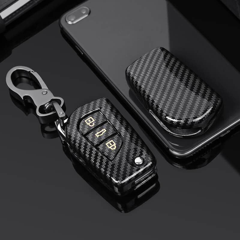 （borongwell）Car Key Case For Toyota Innova Revo Fortuner Altis Hilux 3 button Carbon Fiber Key Cover (T09-Gold）