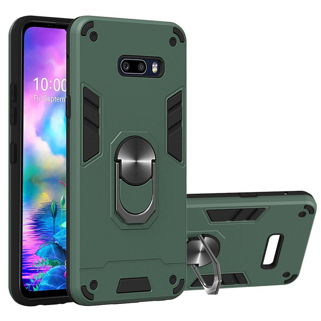 For LG G8X ThinQ (6.4 ) Case, 2in1 Soft Silicone TPU and Hard PC Shockproof Rotating Ring Bracket Support Stand Back Cover Phone Casing