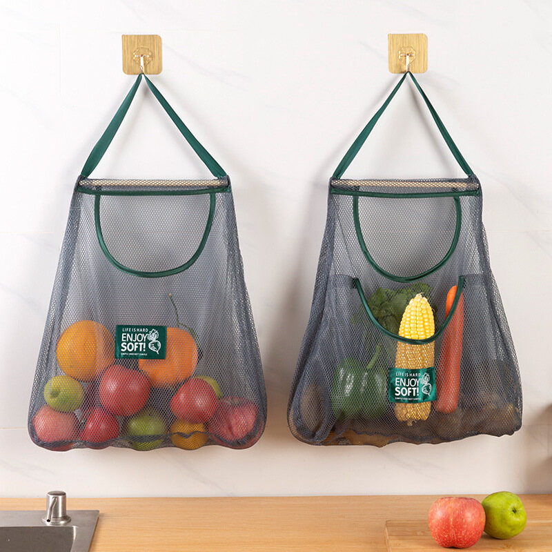 Kitchen Reusable Mesh Storage Bag Washable Foldable Hanging Net Bag Fruit Vegetable String Portable