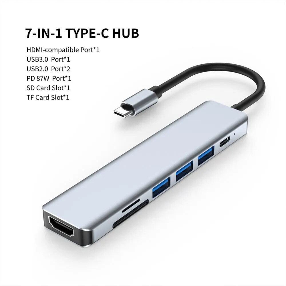 Kebidumei 7 in 1 type c usb hub type c usb hdmi-compatible 4k 30hz usb 3.0 splitter supports all type c extension for laptop pc
