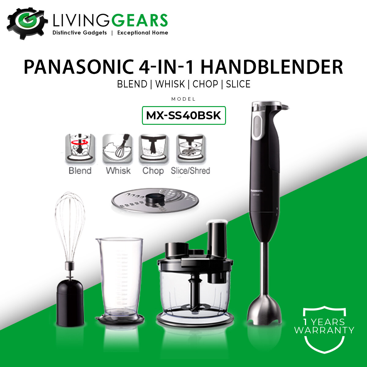 Panasonic Hand Blender 4 in 1 Set MX SS40 MX SS40BSK 600W BLEND WHISK CHOP SLICE FOOD PROCESSOR Lazada