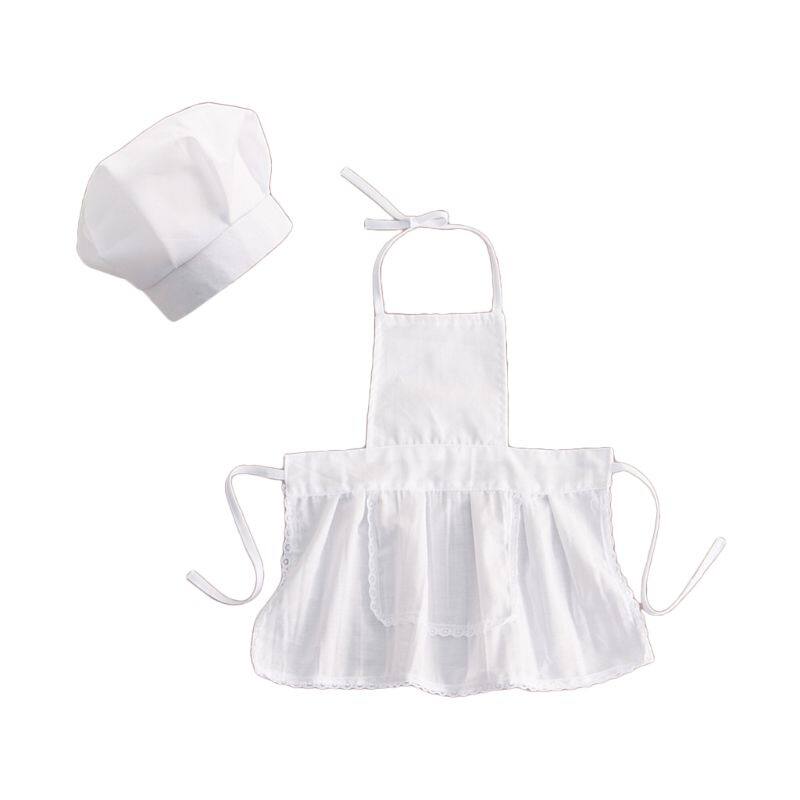 2 Pcs Cute Baby Chef Apron and Hat Infant Kids White Cook Costume Photography Prop Newborn Hat Apron