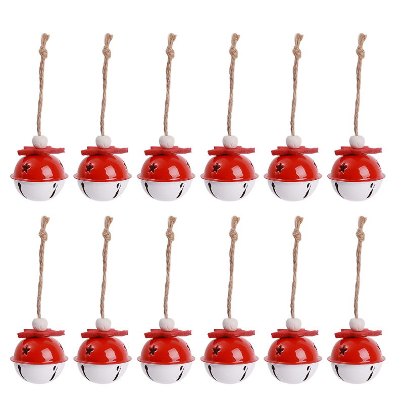 12PCS Christmas Metal Bell with Bow Pendant Christmas Tree Ornaments Merry Christmas and New Year
