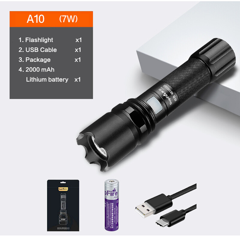 SUPERFIRE Flashlight A10 LED Flashlight Waterproof Portable Torchlight Rechargeable Super Bright Searchlight Outdoor