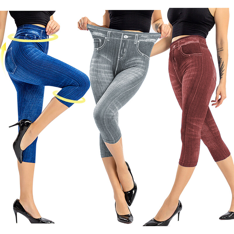 Adisputent Cỡ Lỡn Phụ Nữ Yoga Quần Legging Cạp Ngắn Phụ Nữ Denim Quần