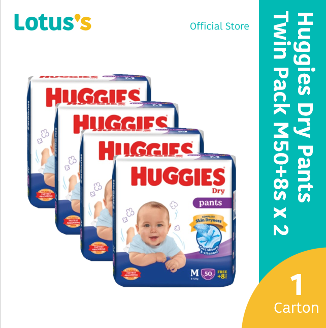 Huggies Dry Pants M (50+8 Pcs) x Twin Packs