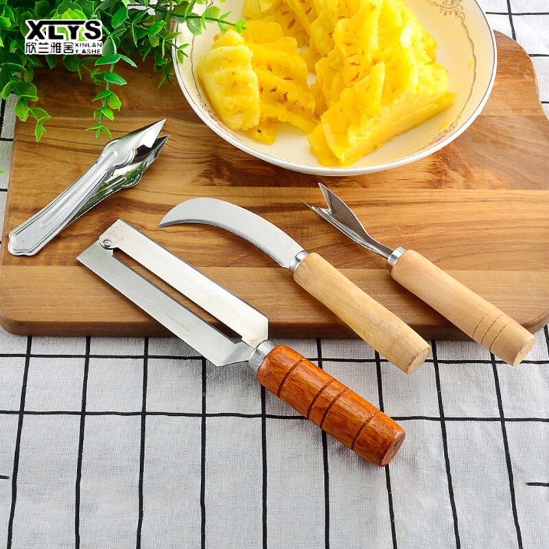 XINLANYASHE pineapple eye peeler stainless steel pineapple Pineapple Shovel Portable Pineapple Fruit Tools Stainless Steel Pineapple Fork Non-slip Handle Pineapple Peeler 4 Pieces