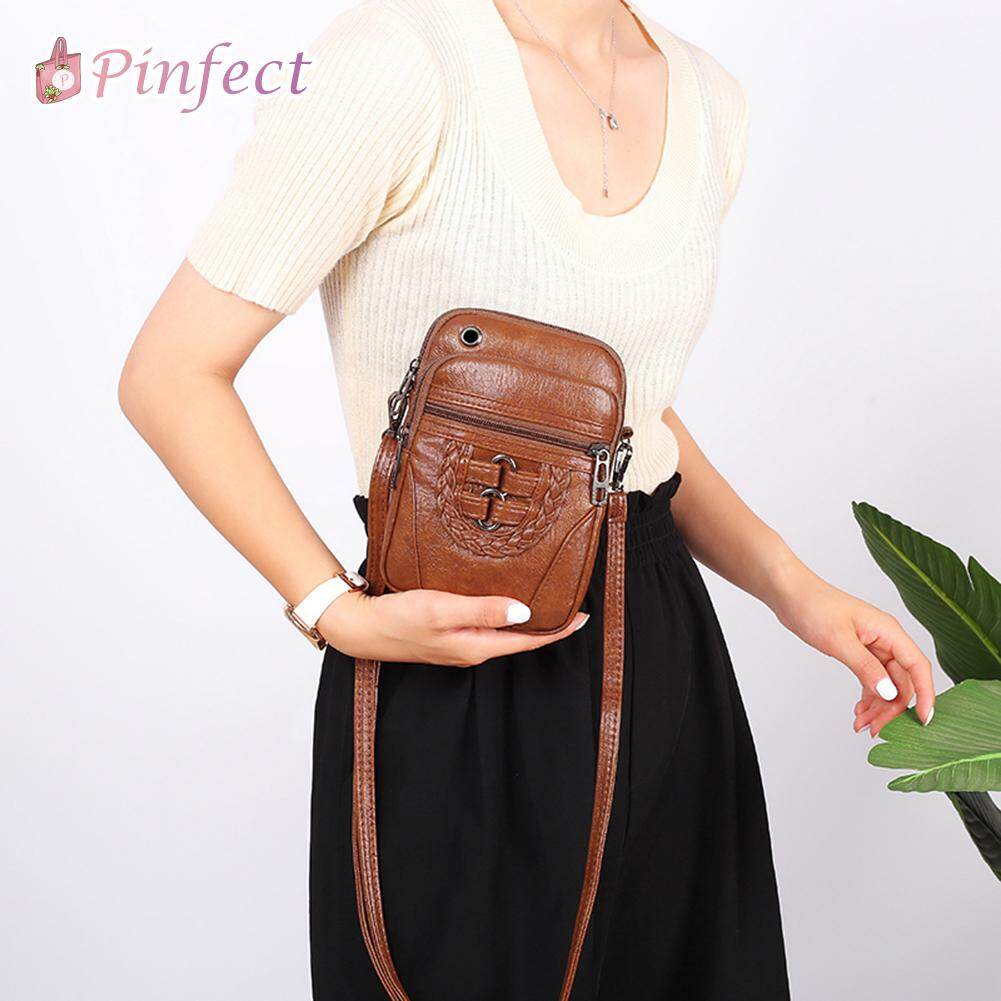 [Pinfect] Soft PU Leather Crossbody Bag Women Multi-layer Zipper Phone Pouch Female Solid Color Small Shoulder Messenger Packs