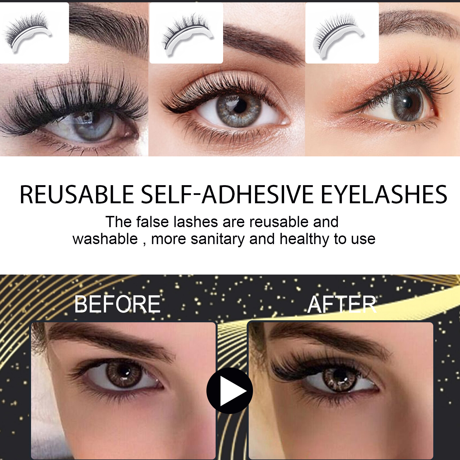 【Hot Sale】Eelhoe Reusable Self-adhesive False Eyelashes Natural  Long Thick Multiple Reversible Self-adhesive Free Glue 3D Fake Eyelashes Professional Non Irritating Comfortable Reusable Cosmetics（1Pair）