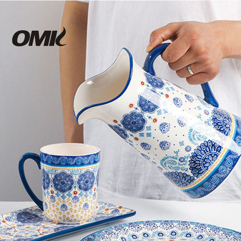 OMK American Style Underglaze Ceramic Cold Water Jug Large Water Pitcher Sealed Vase