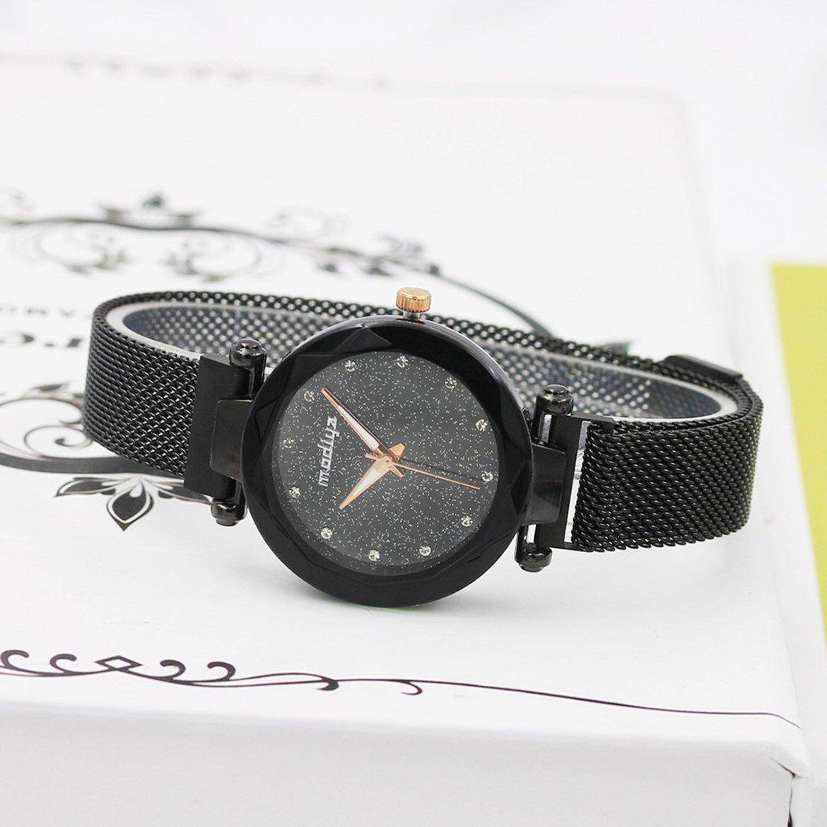 Pilihan Favorit Langit Bintang Dial Bulat Kasual Elegan Wanita Mewah Analog Jam Tangan Logam Gabungan