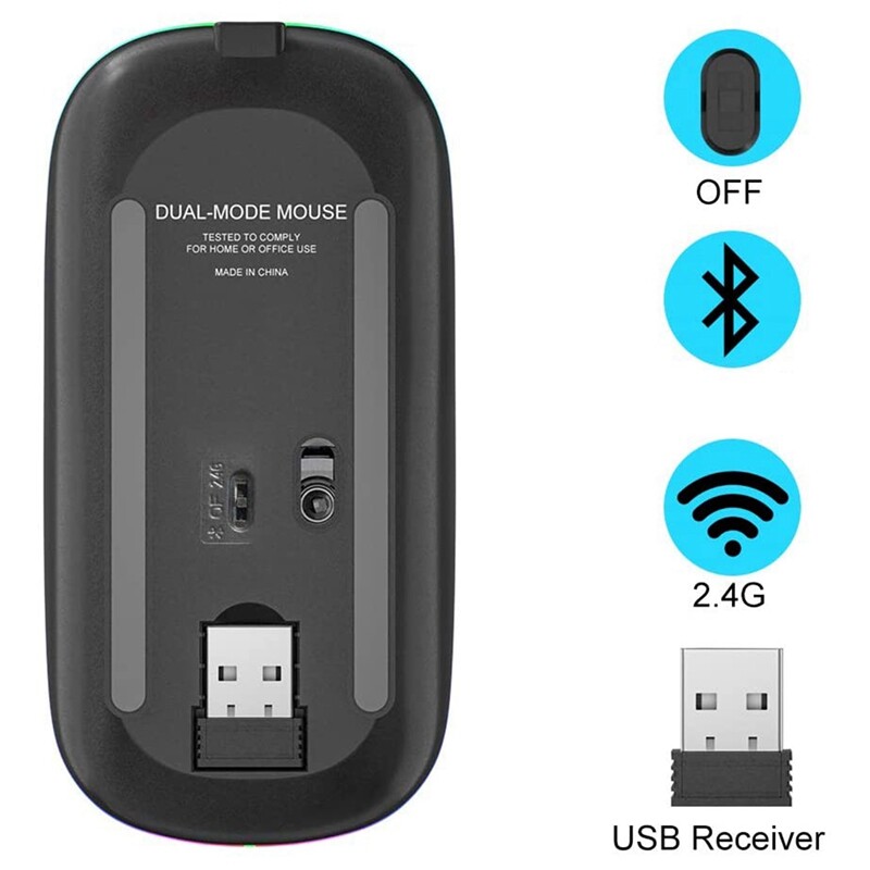 Wireless Mouse Bluetooth 5.1 Rechargeable LED Silent Mouse USB Optical Ergonomic Gaming 2.4G Wireless Backlite