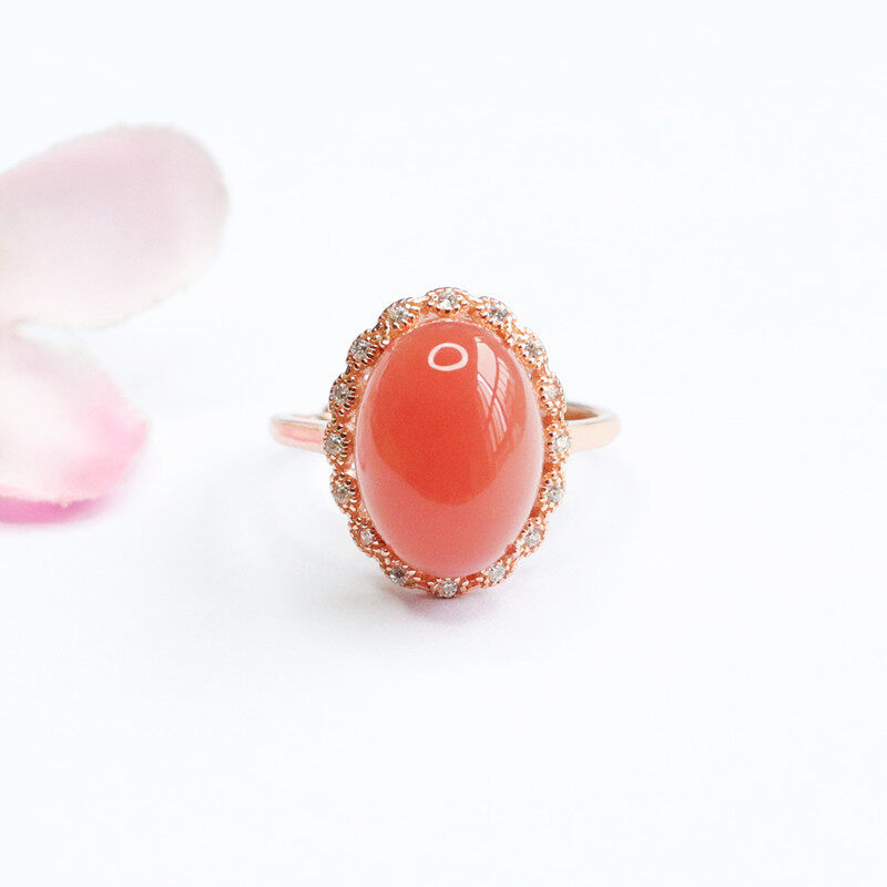 Timeswind exquisite natural agate pink egg-shaped zircon s925 silver open women ring