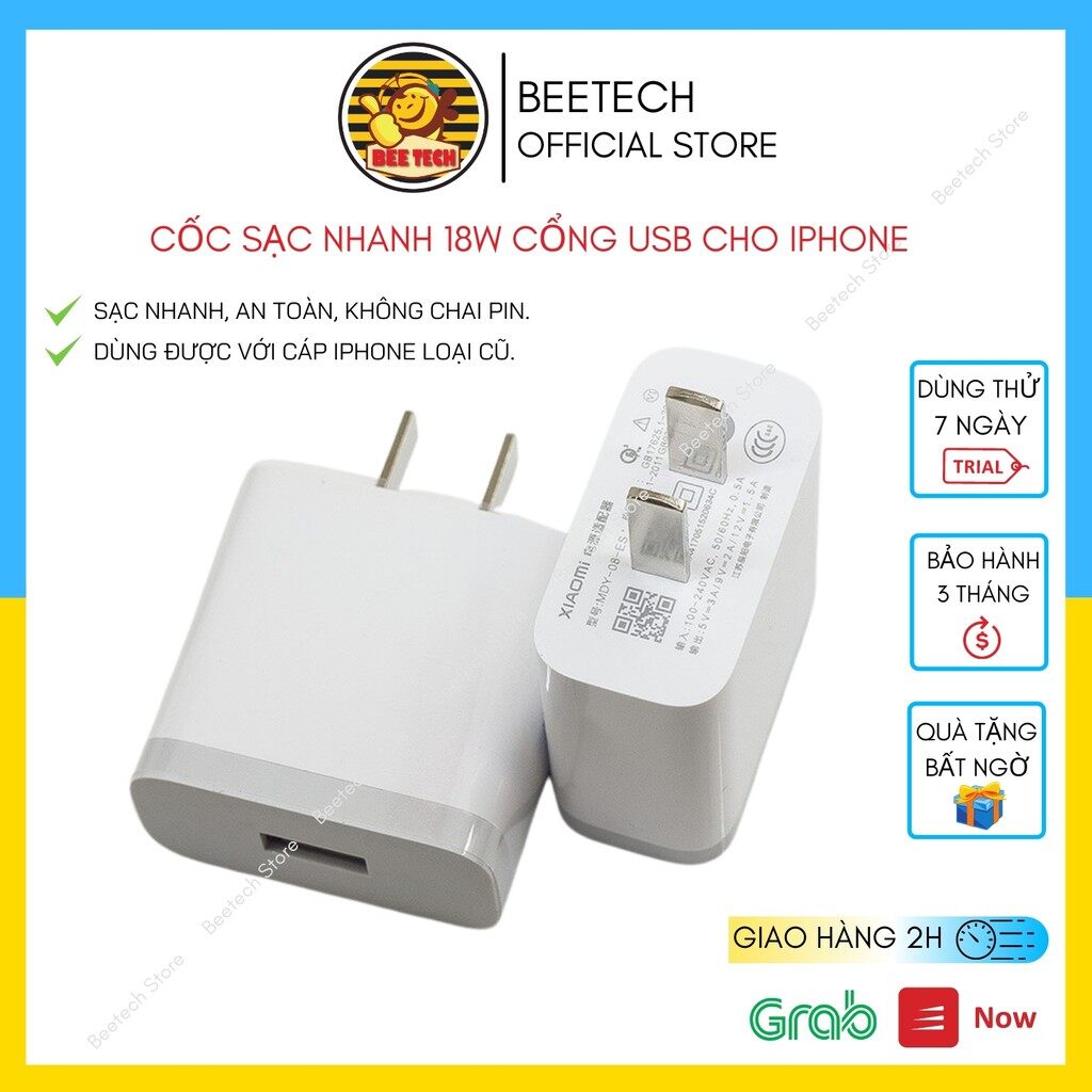 Củ sạc 18w cho iPhone cổng USB, Cốc sạc nhanh iPhone  - Beetech