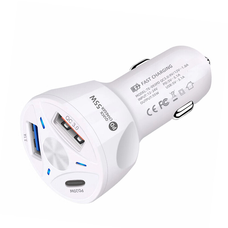 2usb port+pd20w car charger 55w fast charging 12v 24v universal smart charger