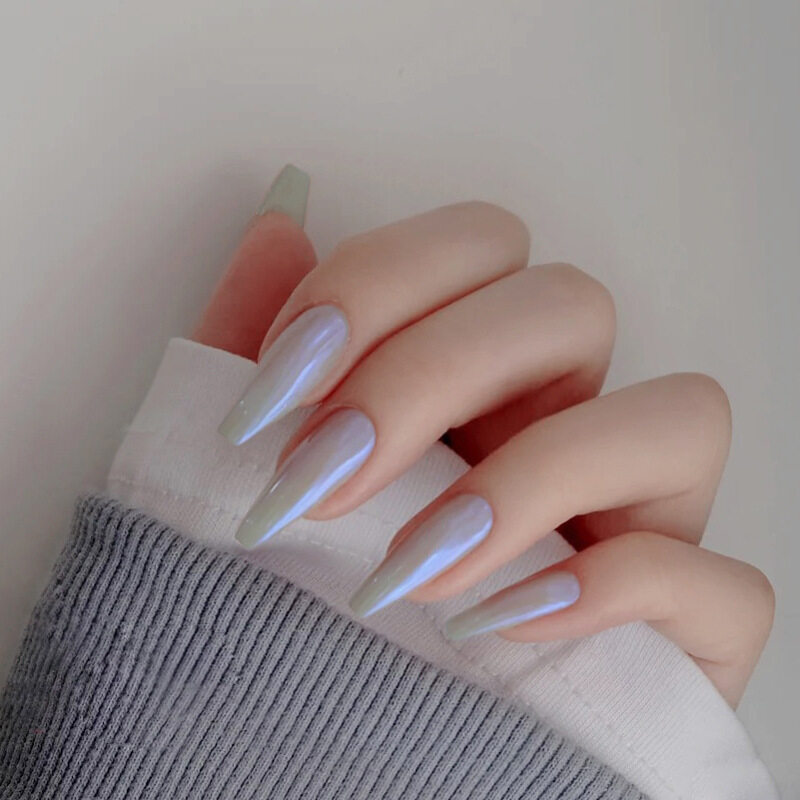 Bộ 24 móng tay giả màu cực quang độc đáo kiểu dáng dài nhọn chất liệu acrylic thích hợp đi đám cưới hẹn hò hàng ngày - INTL