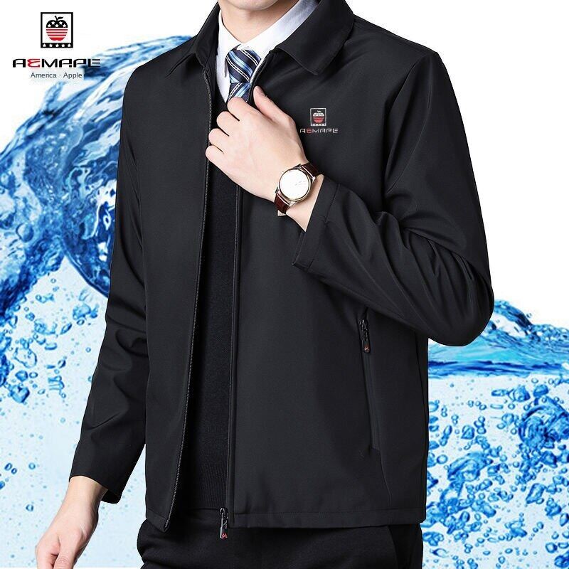 American Apple] Jacket men's lapel middle-aged and elderly spring and autumn thin jacket winter plus velvet leisure plus size dad outfit