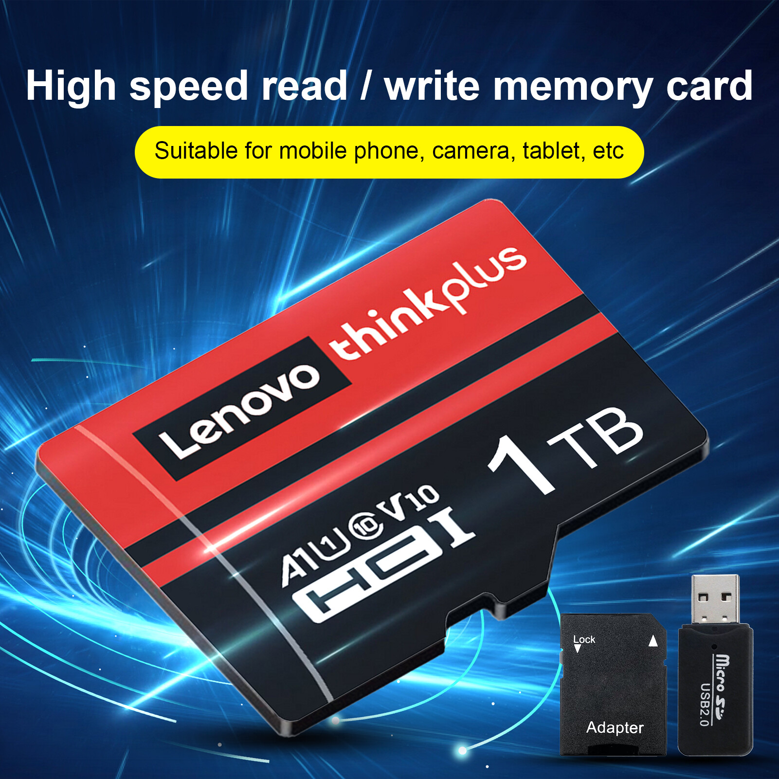 tanjiaxun Lenovo Memory Card 512GB 1TB Waterproof U3 High Speed TF/Micro-SD Storage Card for Phone
