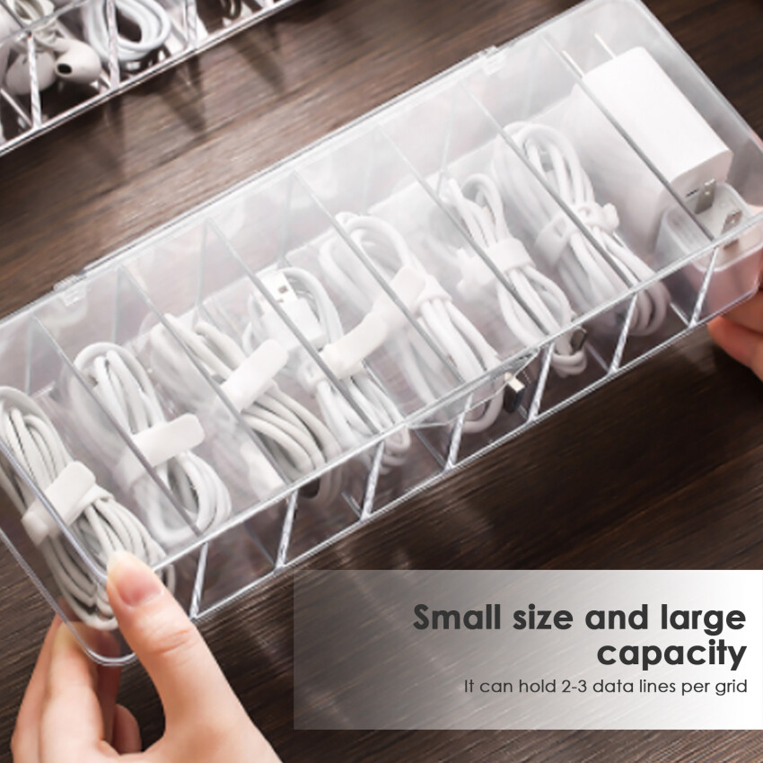 8 Compartments With Lid Dustproof Storage Cable Management Box Finishing Box Desktop Data Cable Storage Box Cosmetic Storage Box Office Supplies Management