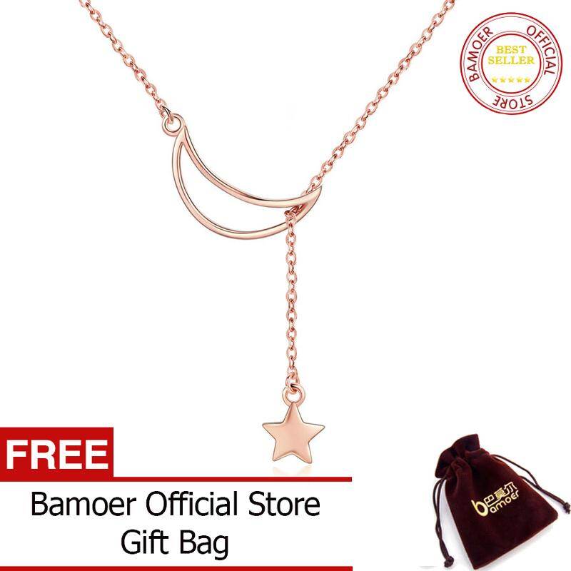 BAMOER New Arrival Fashion 925 Sterling Silver Moon and Star Tales Chain Link Pendant Necklaces for Women Fine Jewelry SCN108