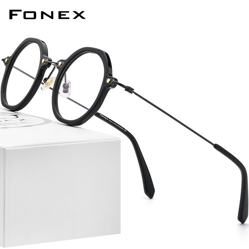 FONEX Acetate Titanium Glasses Frame Men 2022 New Retro Vintage Round Polygon Eyeglasses Women Ultralight Optical Frames Spectacles Eyewear Japaness Korean Style F85677