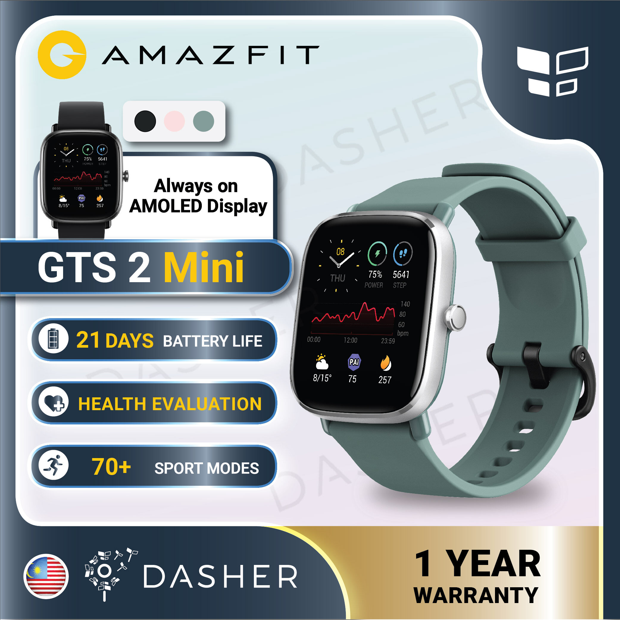 [GLOBAL] Amazfit GTS 2 Mini Smart Watch 1.55'' AMOLED Display Sport 5 ATM Water Resistance GPS