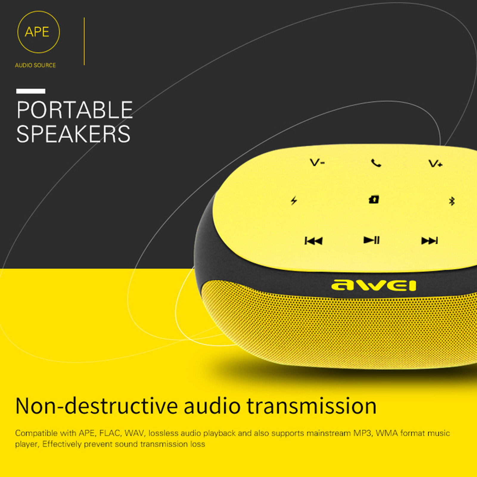 Awei Y200 Loa Siêu Trầm Âm Thanh Nổi Tương Thích Bluetooth Mini Tương Thích Hoàn Toàn Với Bluetooth