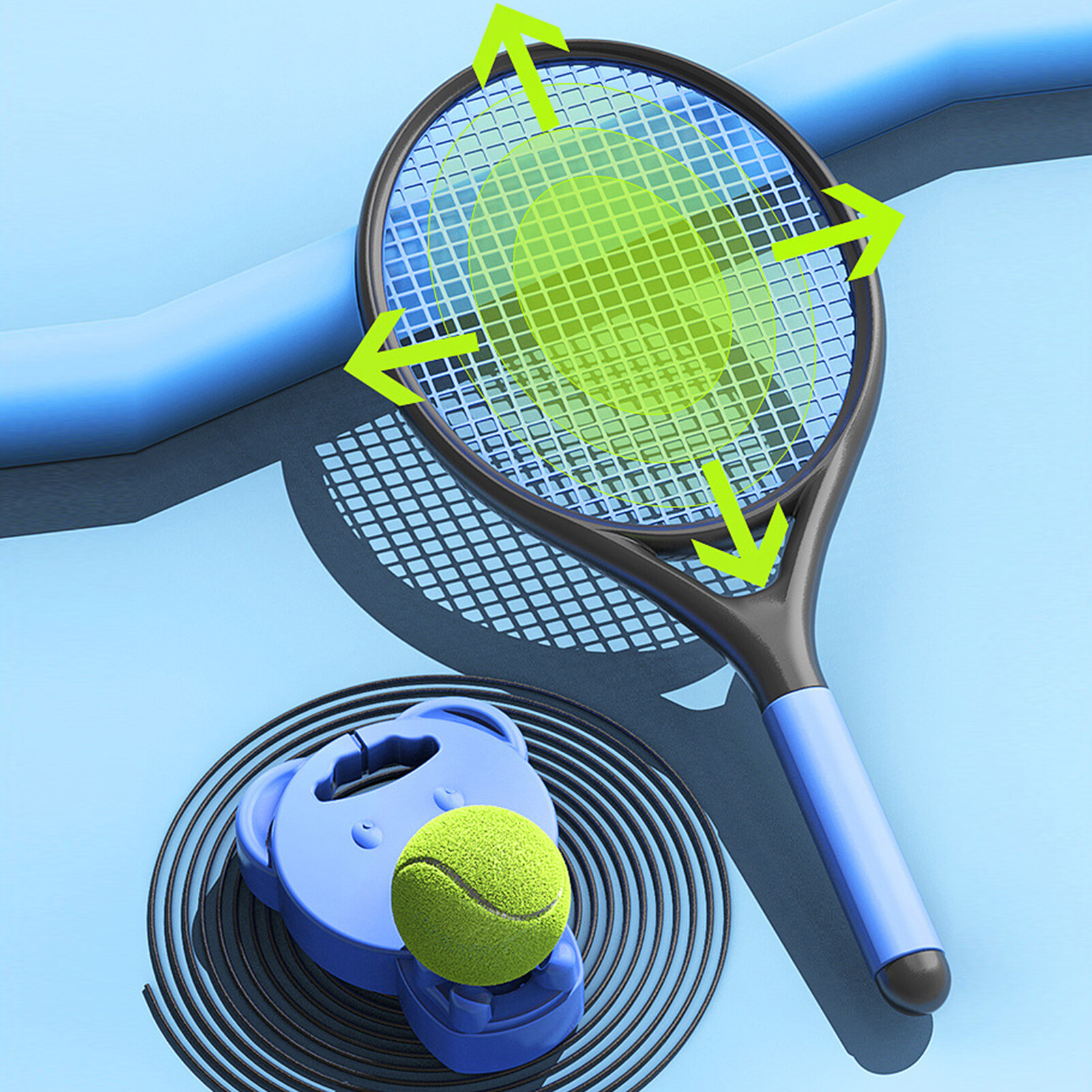 Zhousouxi 1 Bộ Dụng Cụ Rebounder Tennis Kèm Vợt Tennis Bóng Xanh Thiết Bị Tập Thể Dục Chống Sốc Đàn...