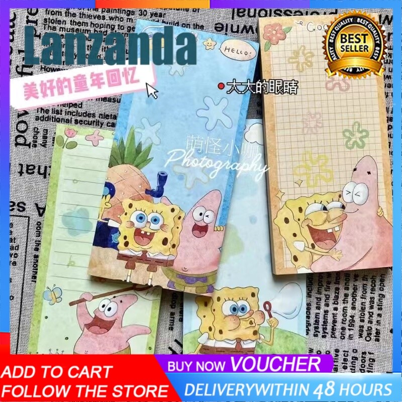 Sticky Notes SpongeBob 4pcs Pads Self-Stick Notes15.5 x 7.5cm, 50Sheets/Pad