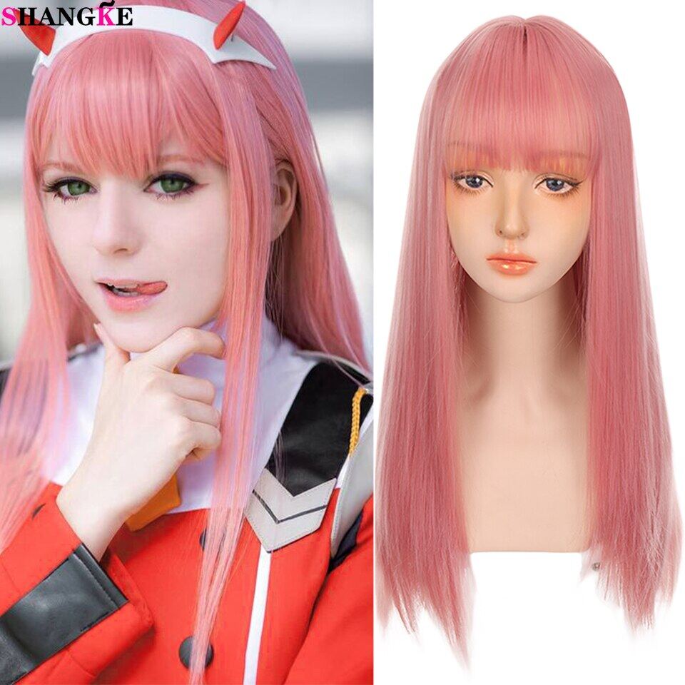 Synthetic Long Straight Cosplay Wig With Bangs Ombre Kawaii Lolita Wigs For Women Natural Wig Daily Wigs