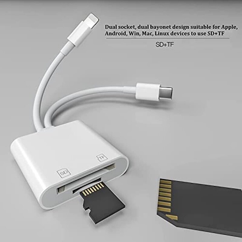 Multi 2-in-1 Lightning+Type C Card Reader for iPhone/iPad/Android/Mac Book/Computer/Camera, Memory Adapter for SD/Micro SD/SDHC/SDXC