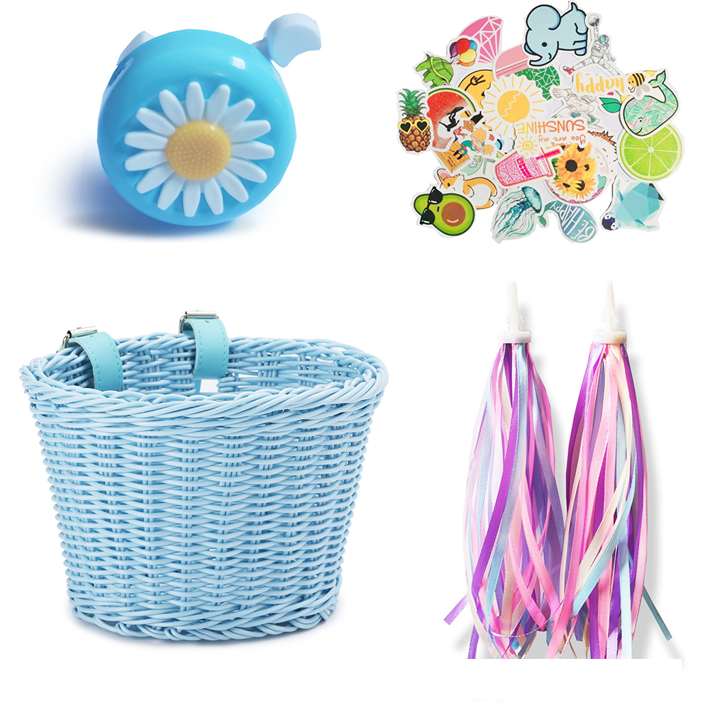 4 Cái/bộ Mây Giỏ Xe Đạp + Chuông + Tua + Sticker Dệt Bằng Tay Lưu Trữ Giỏ