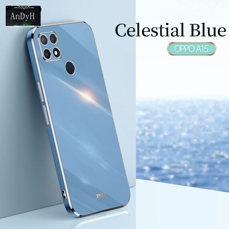 AnDyH Plating phone Case For OPPO A15 A15S A35 2021 casing,Precise Camera Protection cases Luxury Straight Edge Cover