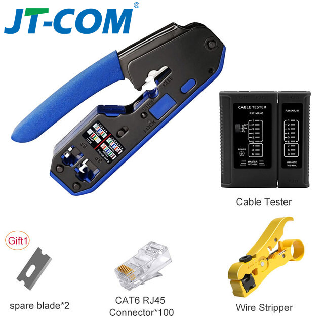 RJ45 Crimper Tool Kit for Cat6a Cat6 Cat5, Crimping