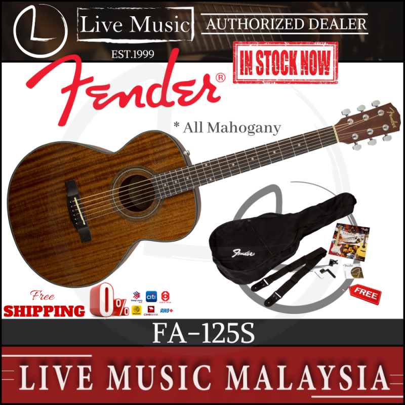 Fender FA-125S Folk Acoustic Guitar Pack - All Mahogany (FA125S/Fa 125S) Malaysia