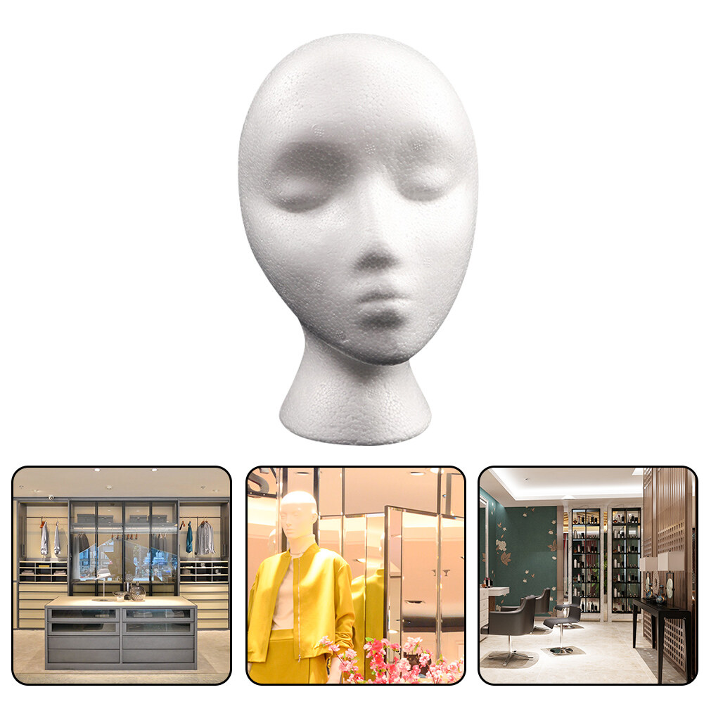 Women Styrofoam Foam Head Model Practical Mannequin Head Model Polystyrene Lightweight Durable Portable for Hat Hair Wigs Display