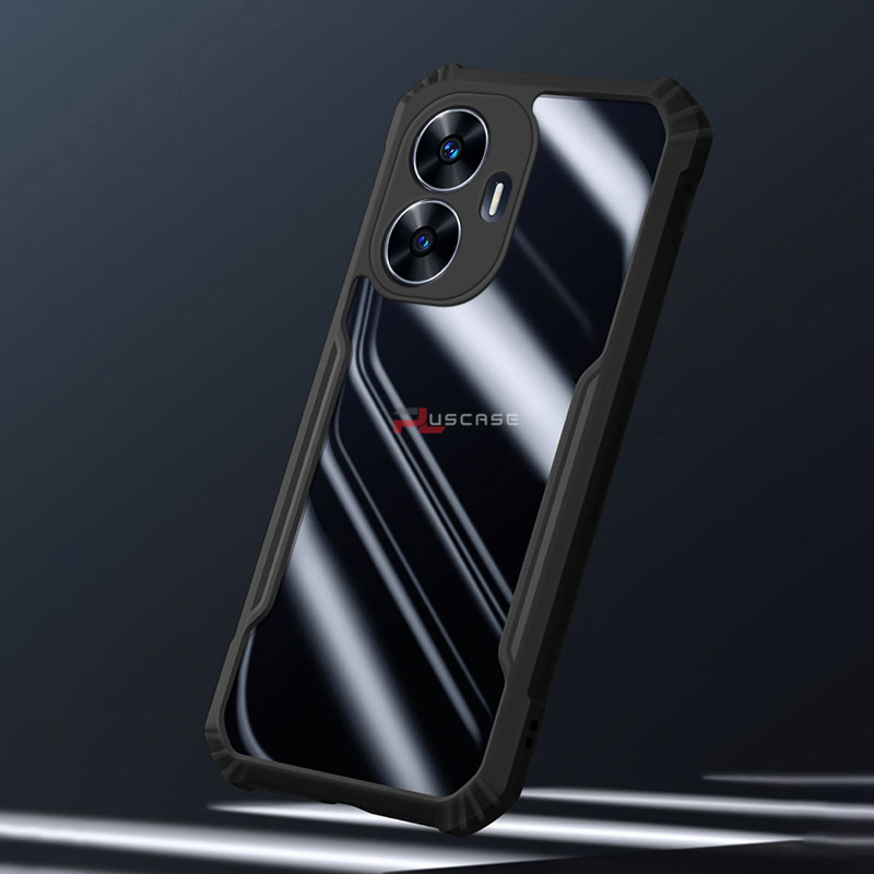 PlusCase for Realme C55 Case Air Cushion Hard Crystal Clear Back Soft Border Shockproof Full Protection Phone Casing
