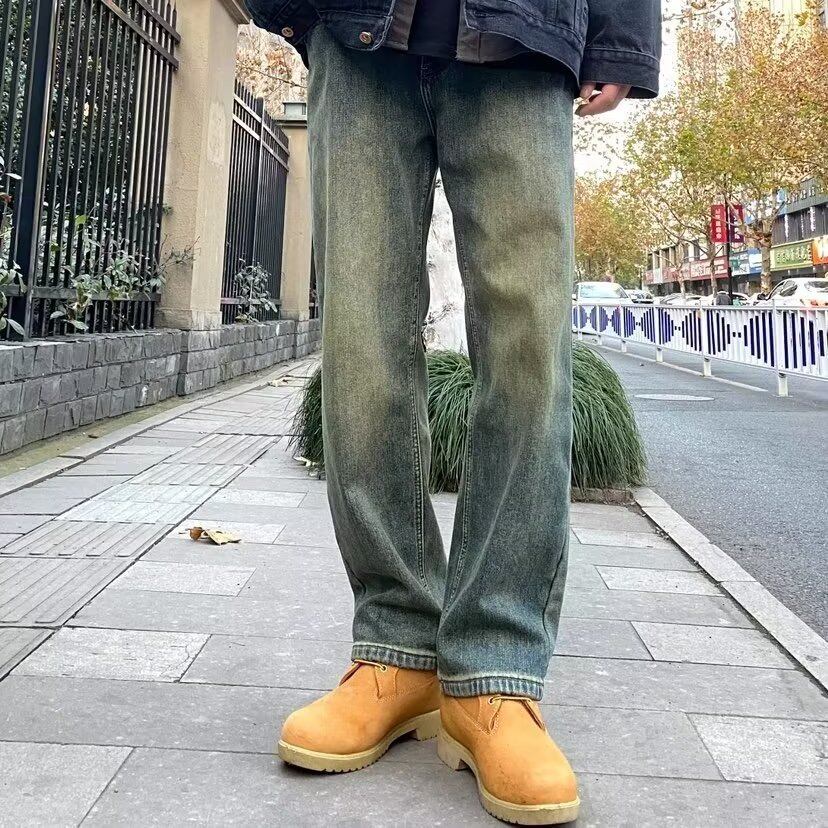 Mùa Hè Hàn Quốc Thể Thao dáng suông đơn giản thời trang màu vàng Thẳng Cắt nhanh khô Jeans Quần Người Đàn Ông