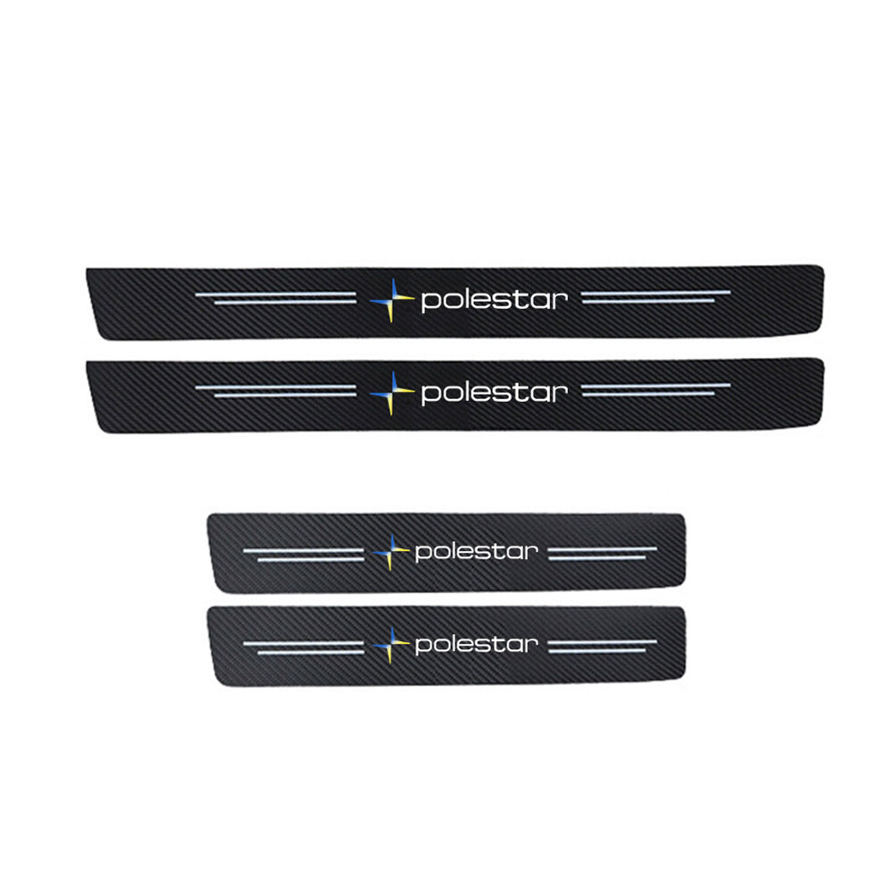 4PCS Carbon Fiber Polestar Logo Car Rear Door Sill Protector Trunk