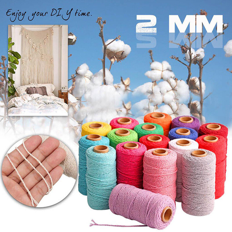 Pzcf Chỉ May 1 Cuộn Dây Màu Dệt Bện Thủ Công Dây Cotton 100M X 2Mm, Dây Macrame Tự Làm, Sợi Bông Màu