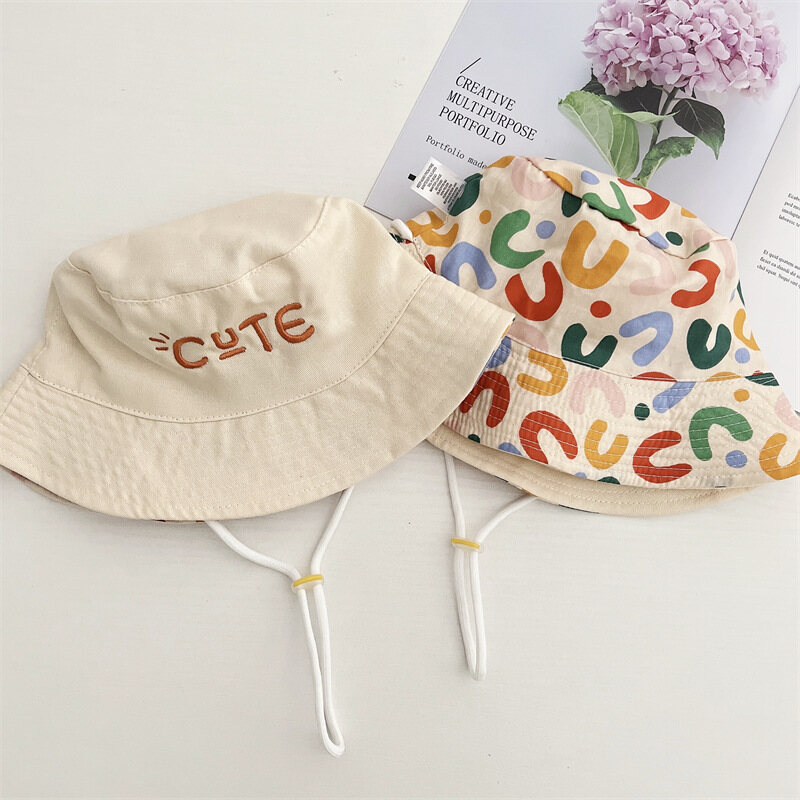Letter U Cotton Baby Cute Double-sided Bucket Hats Classical Boys Girls Fisherman Hat Caps For Kids 0-10 Years