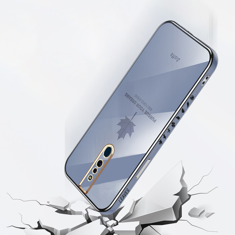 YBD Straight Edge Plating Phone case For OPPO F11 casing,Precise Camera Protection case Maple leaf pattern cover with Free lanyard