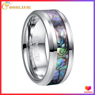 BONLAVIE 8mm Natural Abalone Shell Inlay 100% Real Tungsten Wedding Ring thumbnail