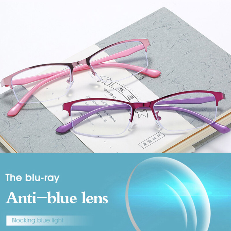 Replaceable Lens Eyeglasses Half Frame Metal Anti Radiation Glasses for Women Sale Myopia Hyperopia Glasses with Anti Blue Lens Men