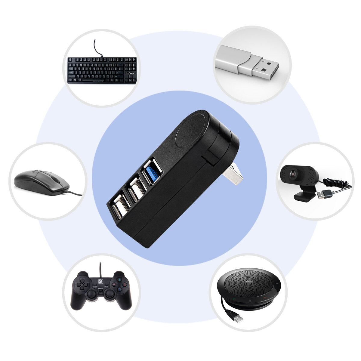 Bộ Chia USB FONKEN, Bộ Chuyển Đổi 3.0, Bộ Phân Phối Đầu Đọc Đĩa U Tốc Độ Cao Xoay 3 Cổng USB 2.0 Phù Hợp Phụ Kiện Cho Máy Tính Máy Tính Xách Tay Máy Tính Mac Mini
