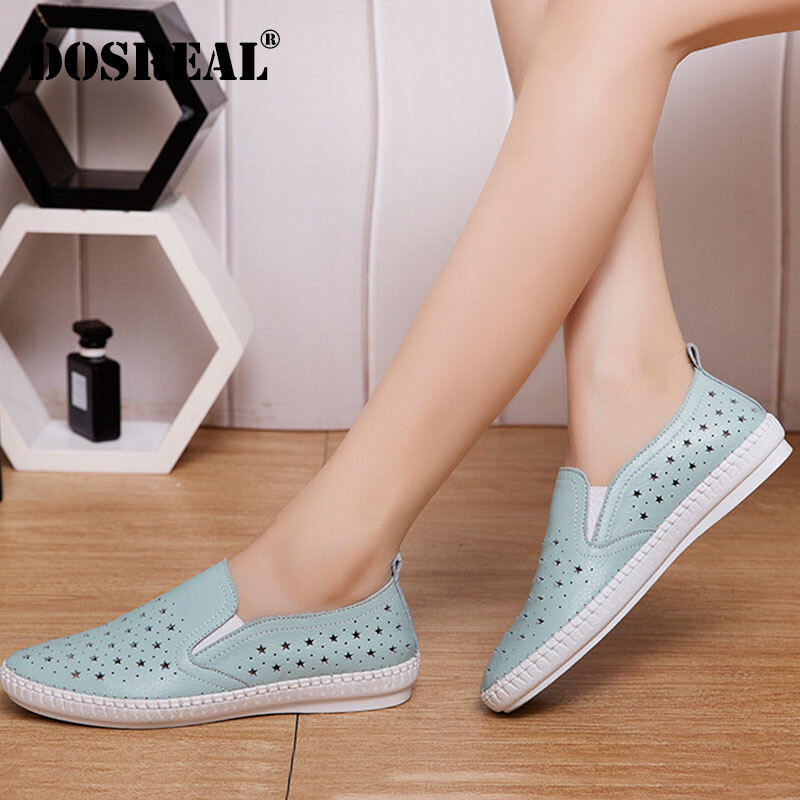 DOSREAL Flat Shoes For Women Korean Style White Shoes For Women Leather Ladies Boat Shoes Slip On Casual Women Shoes Flats