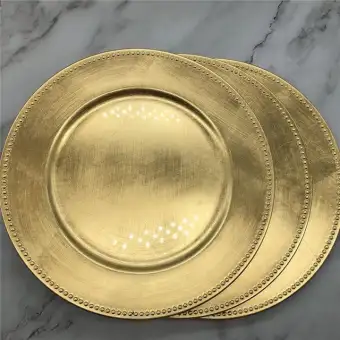 Wholesale Dinner 13 Inch Gold Plastic Beaded Charger Plates