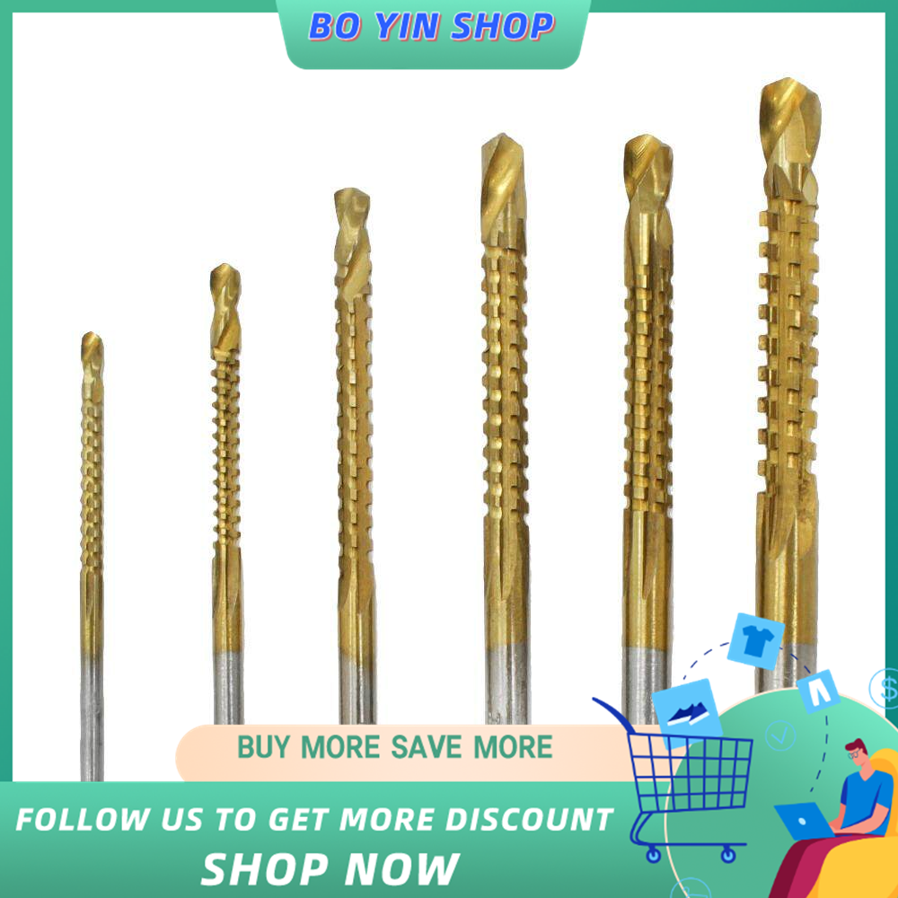 6 PCS Twist Drill Saw Drill Set High Speed Steel Carpentry Multi-function Metal Expansion Punch Groove Sawtooth Set Professional & DIY Use Twist Drill Bit Set