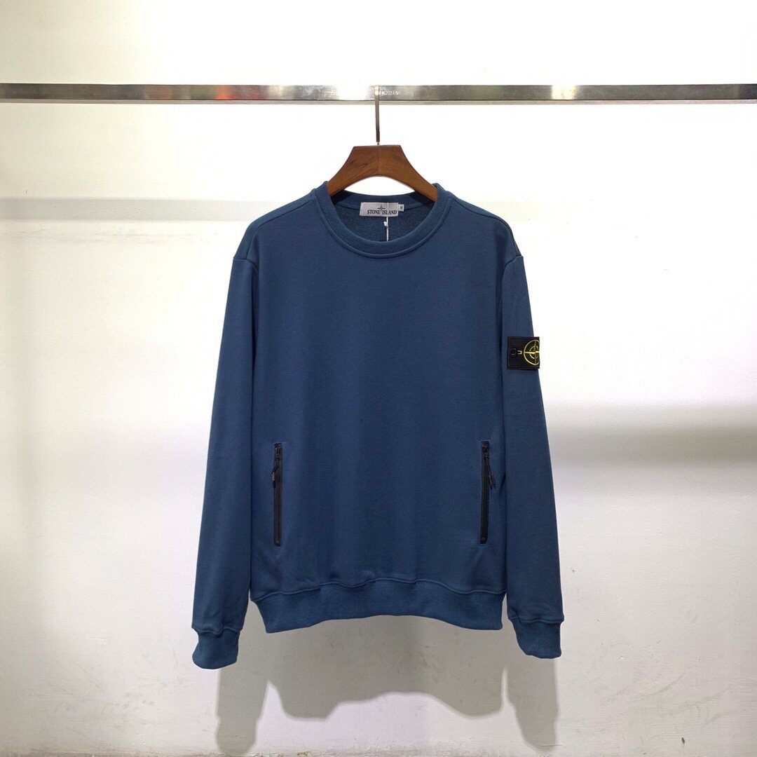 Stone Island Stone Island Classic Arm Badge Zip Pocket Terry Fabric Crew Neck Sweatshirt